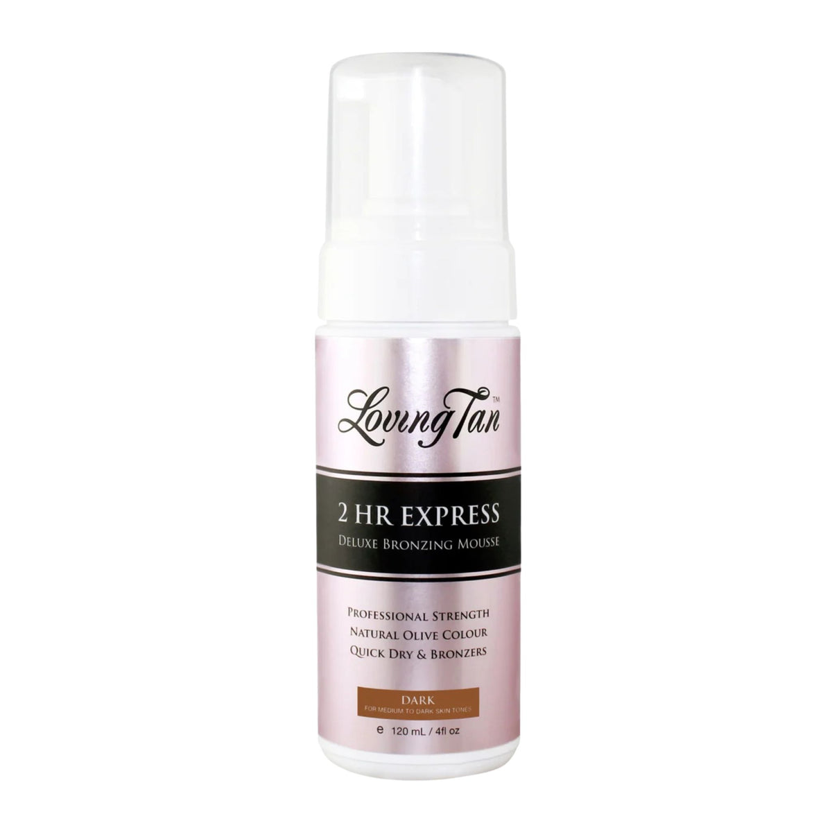 Loving Tan 2 HR Express bronzing mousse bottle on a white background
