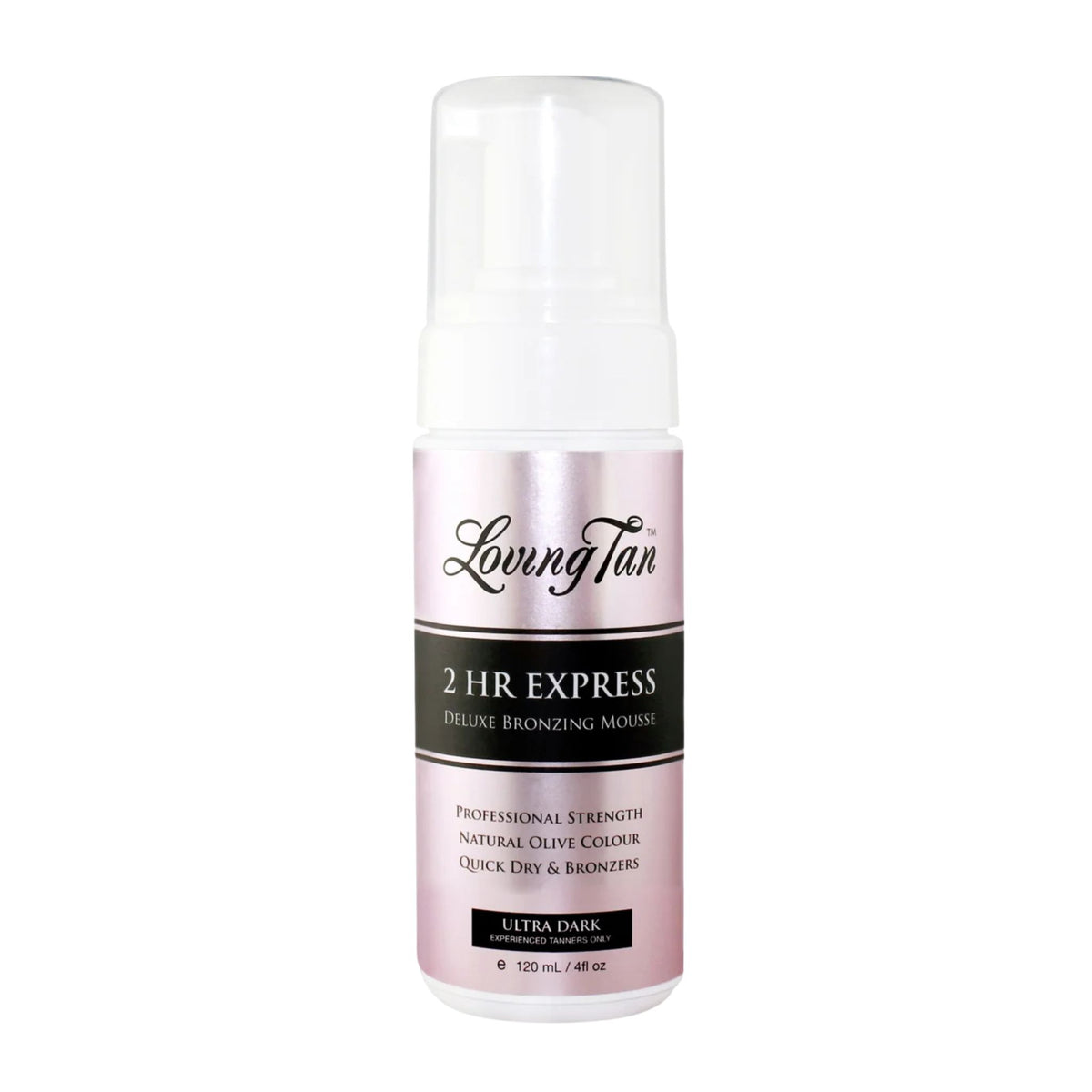 Loving Tan 2HR Express bronzing mousse bottle on a white background