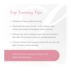 Top tanning tips with a pink button on a white background