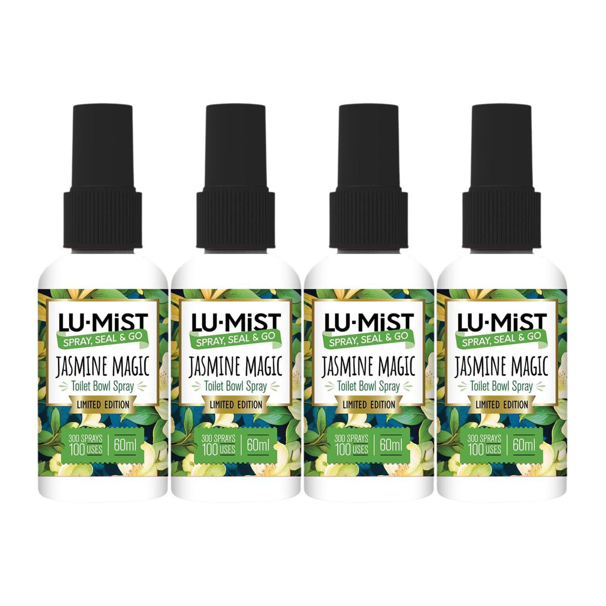 Lu Mist Jasmine Magic essential oil mist set with four spray bottles for aromatherapy and relaxation