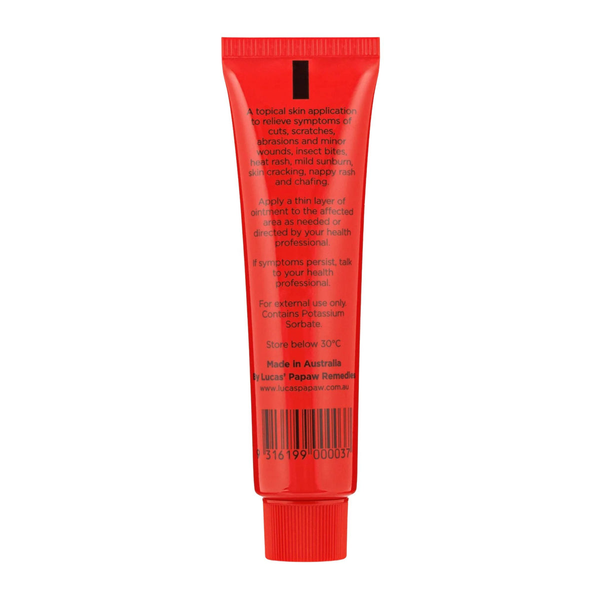 Red tube with text on a white background