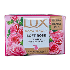 Lux Botanicals Soft Rose soap packaging with pink roses on a white background