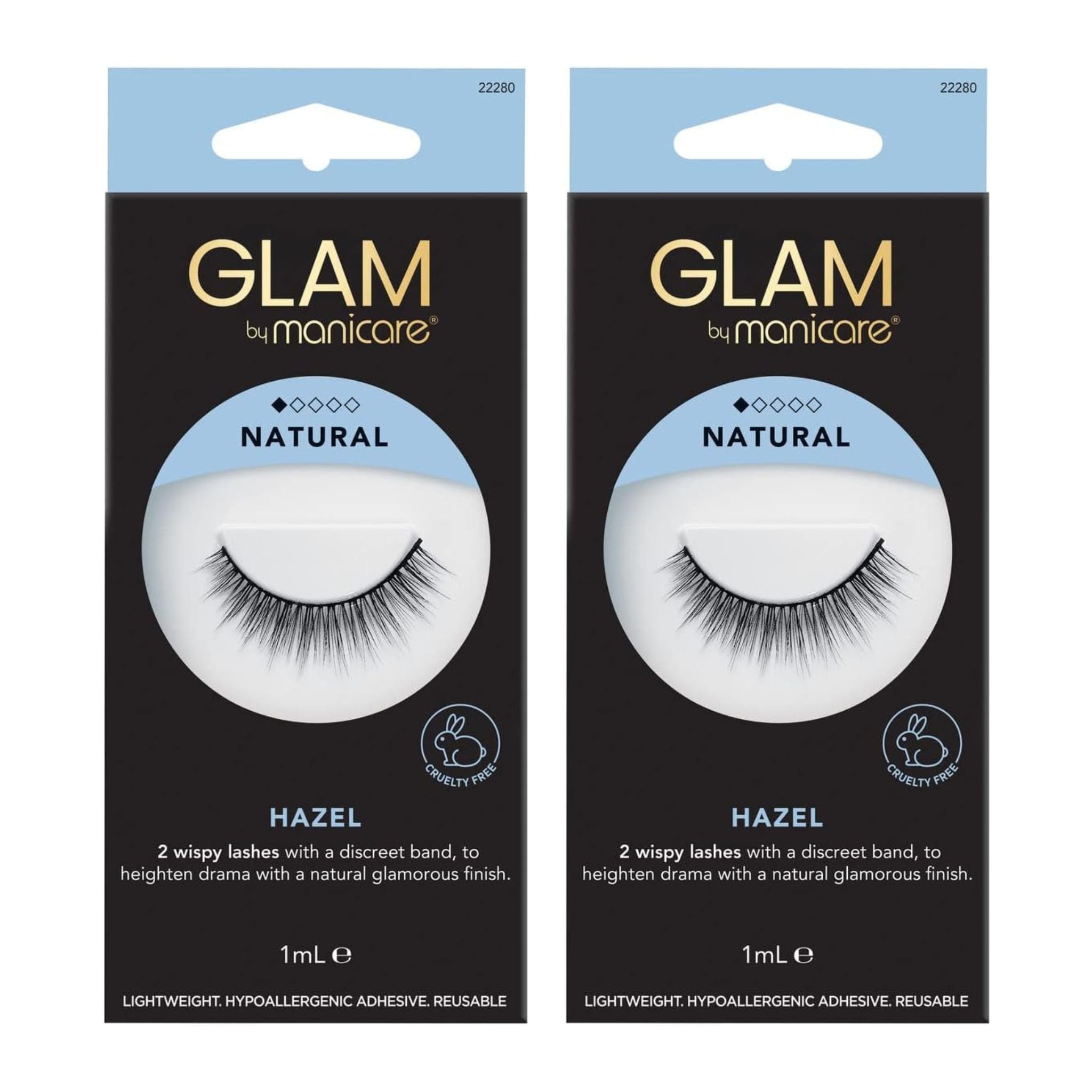 Two packages of Glam by Manicare Hazel false eyelashes on a white background