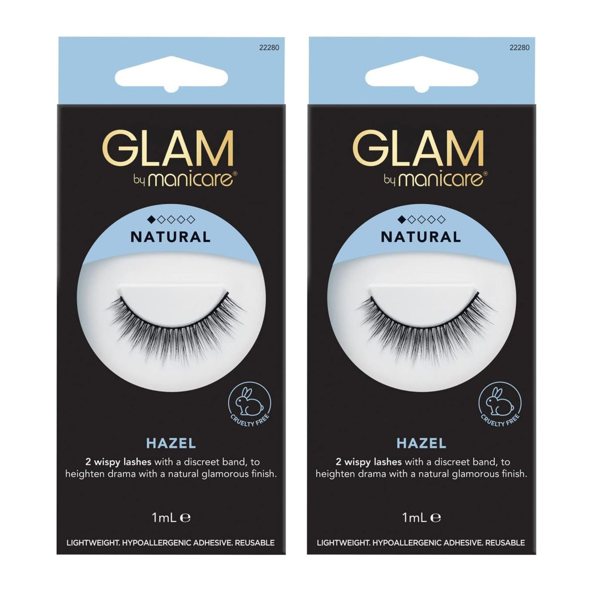 Two packages of Glam by Manicare Hazel false eyelashes on a white background