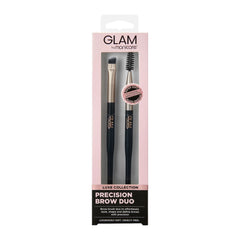 Packaged Precision Brow Duo with 'Glam' branding on a white background