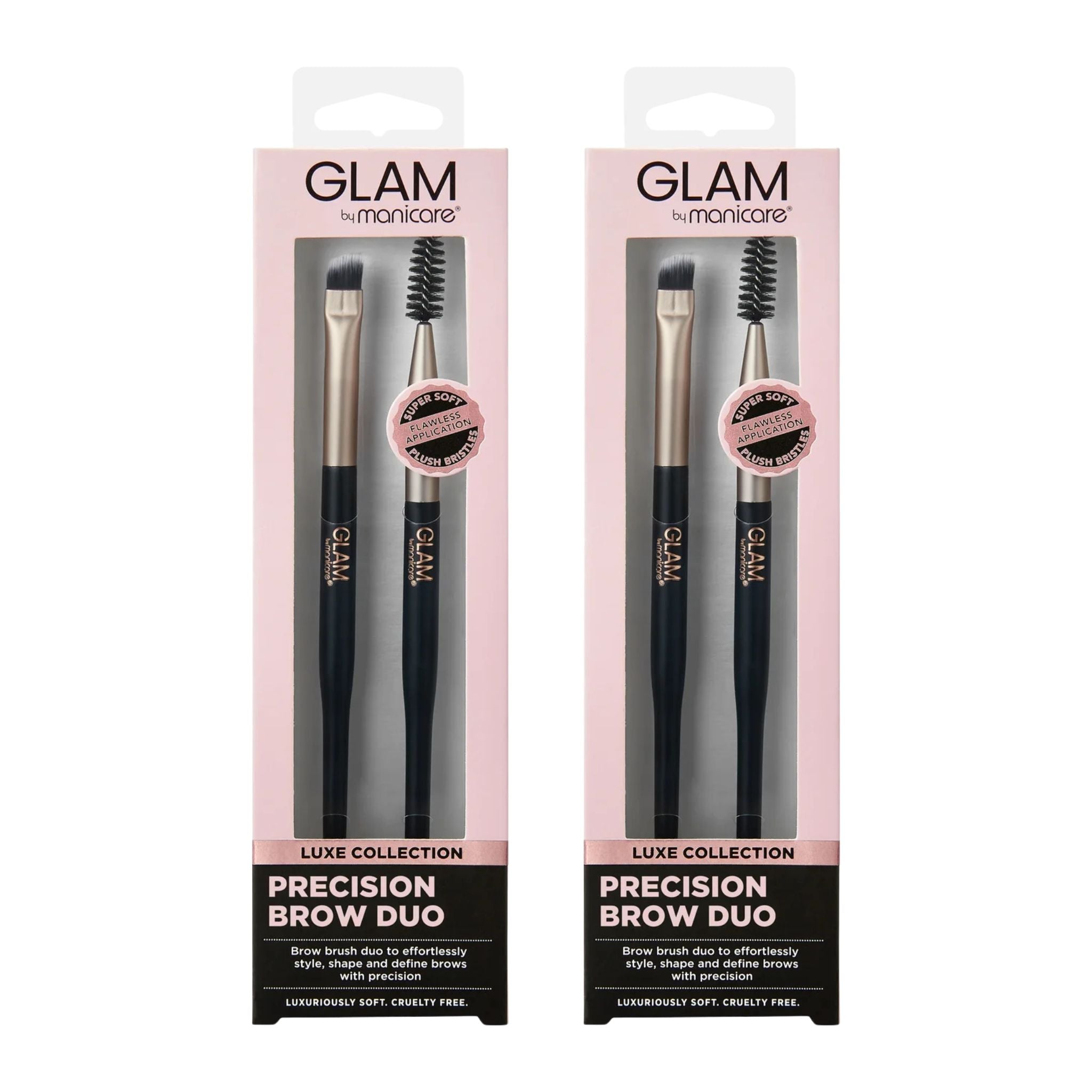 Two packages of Glam the Manicare Precision Brow Duo on a white background