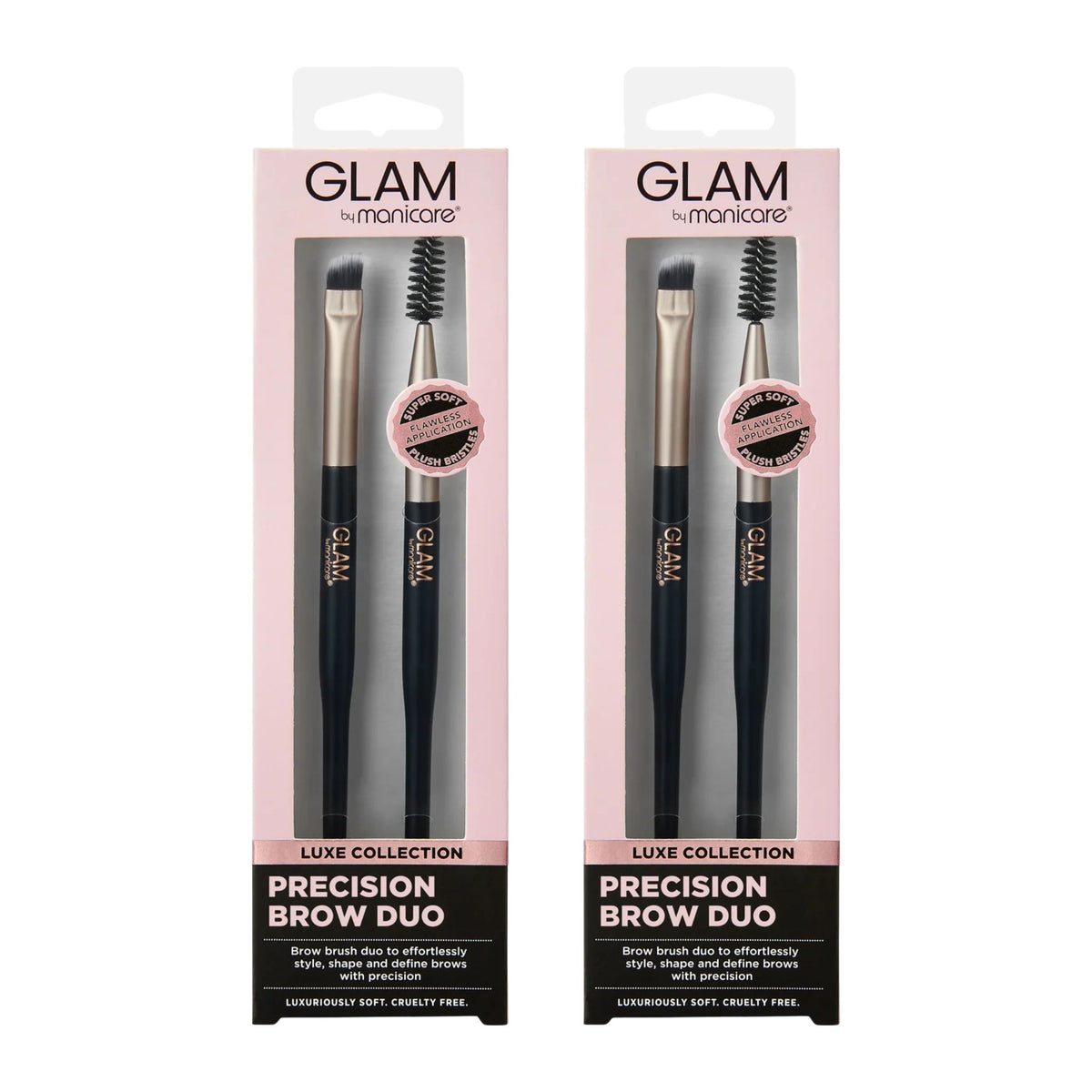 Two packages of Glam the Manicare Precision Brow Duo on a white background