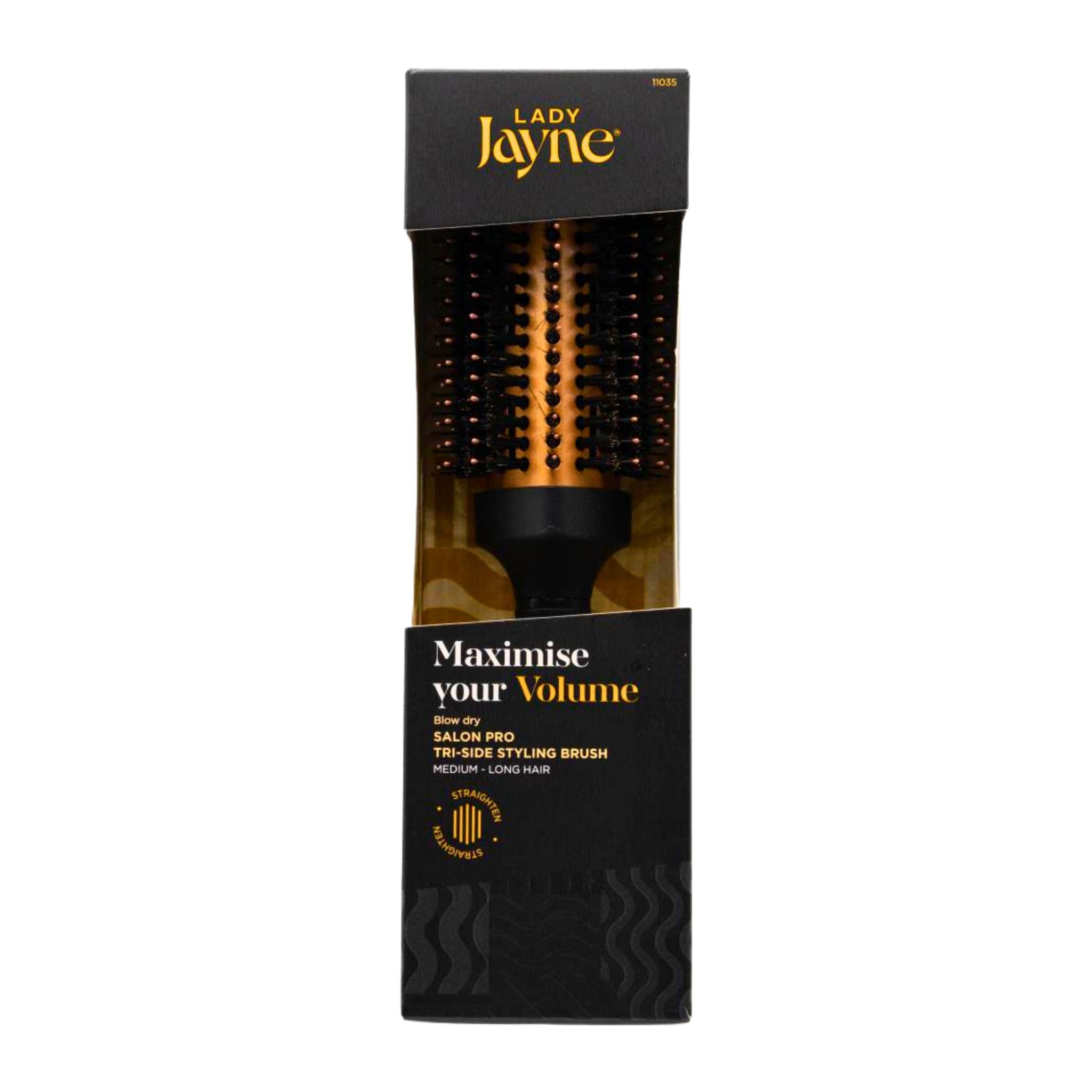 Packaged hairbrush with 'Lady Jayne' branding on a white background