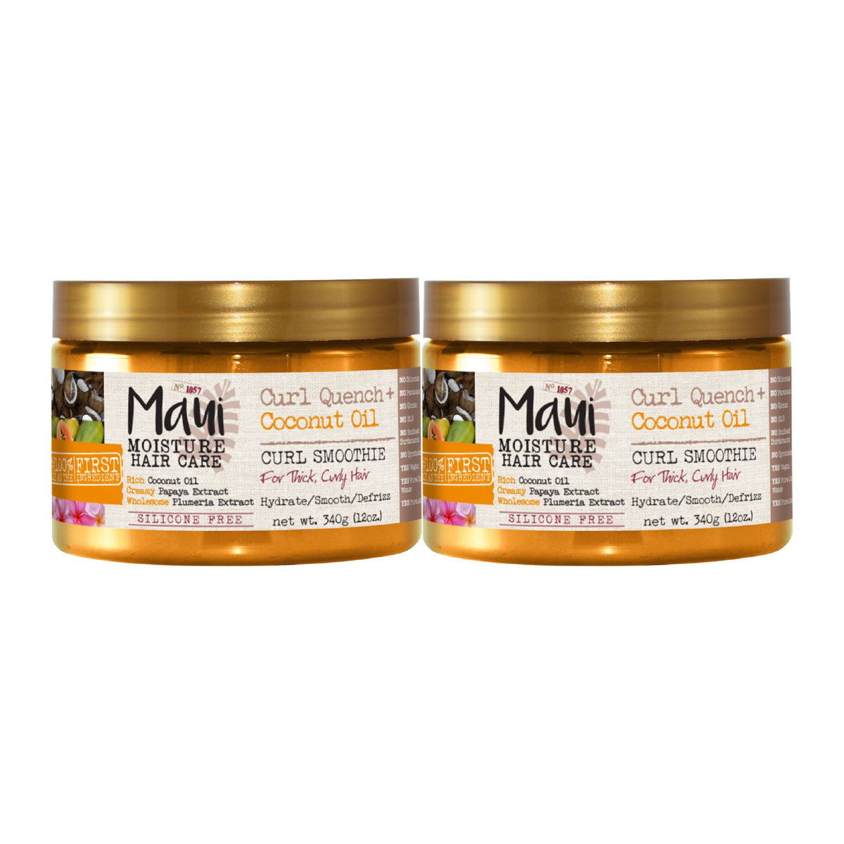 Two jars of Maui Moisture hair care product on a white background