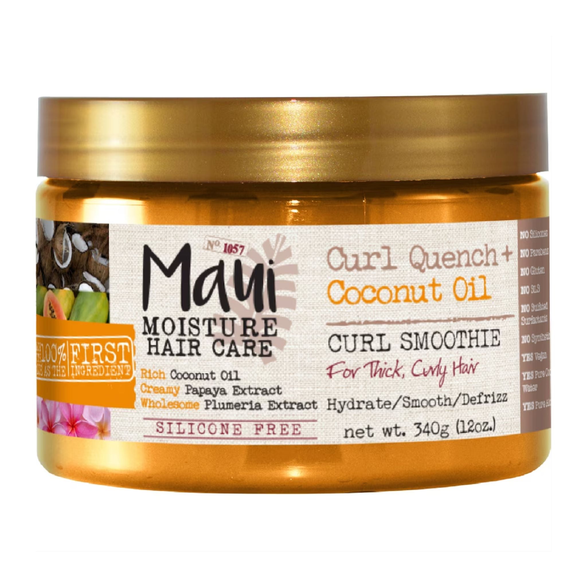 Maui Moisture Hair Care jar with gold lid on a white background