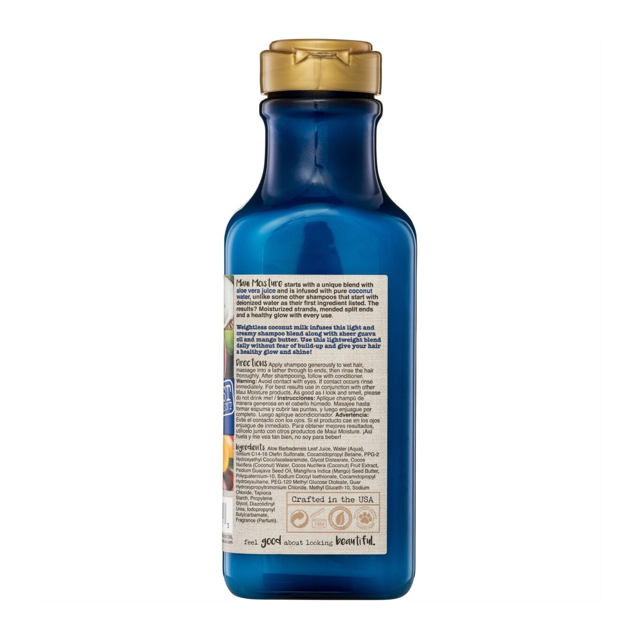 Blue bottle with gold cap on a white background