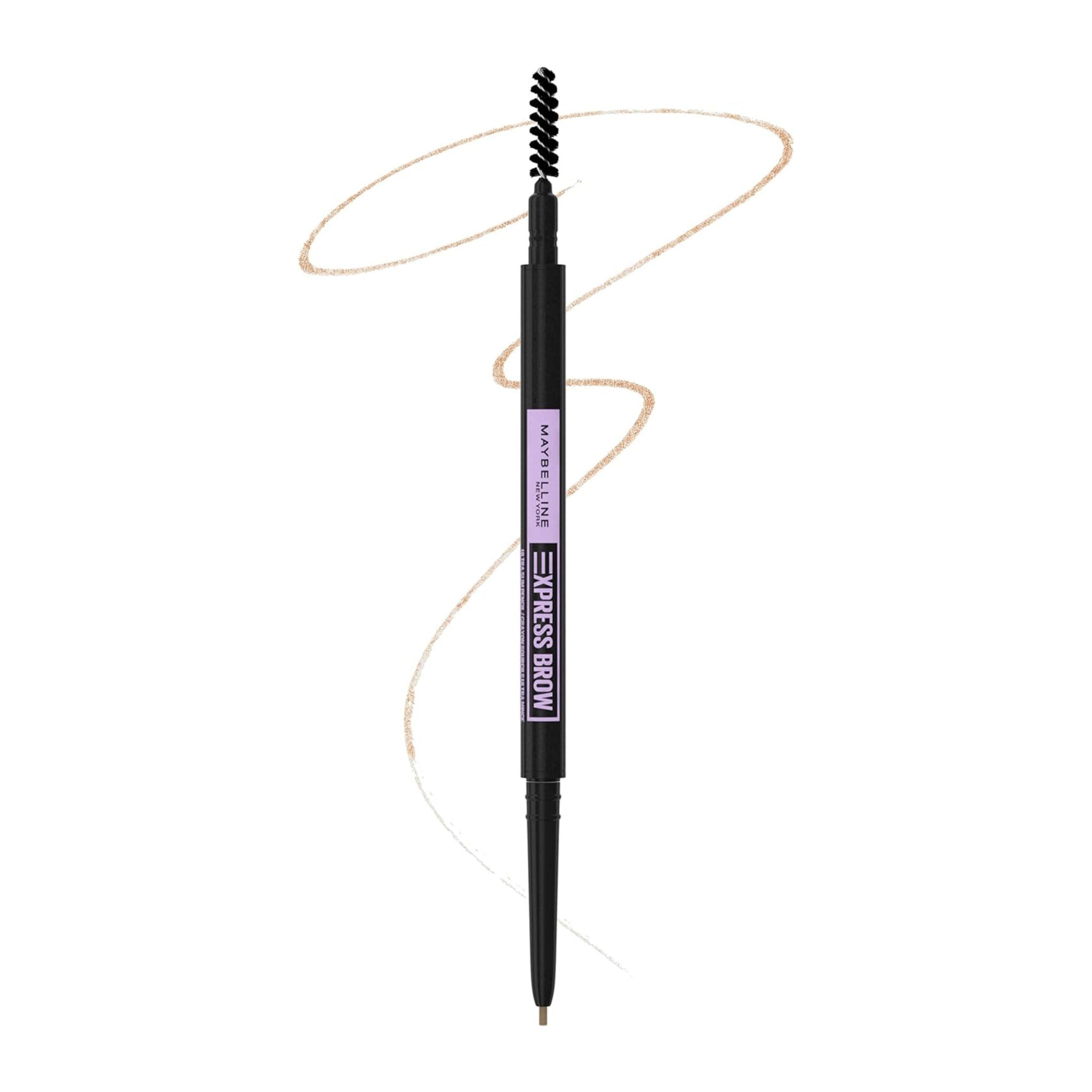 Maybelline Xpress Brow Pencil Light Blonde – dual-ended brow pencil with precision tip and built-in spoolie brush for shaping and defining brows.