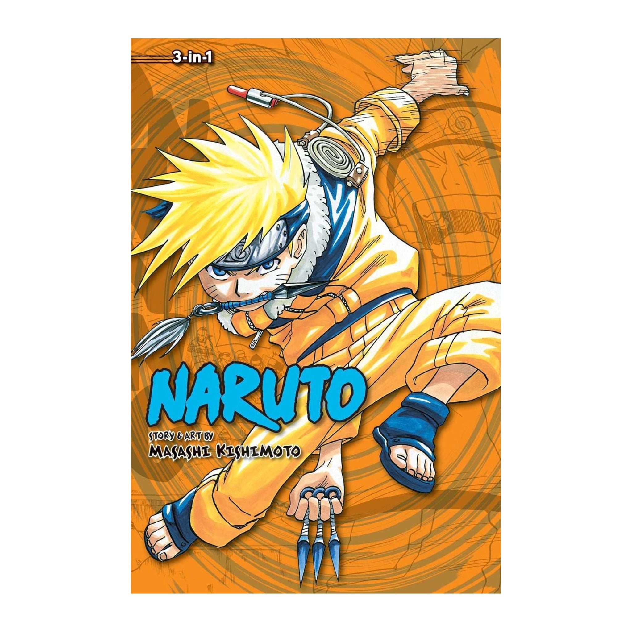 Naruto manga book cover with character in orange outfit on an orange background