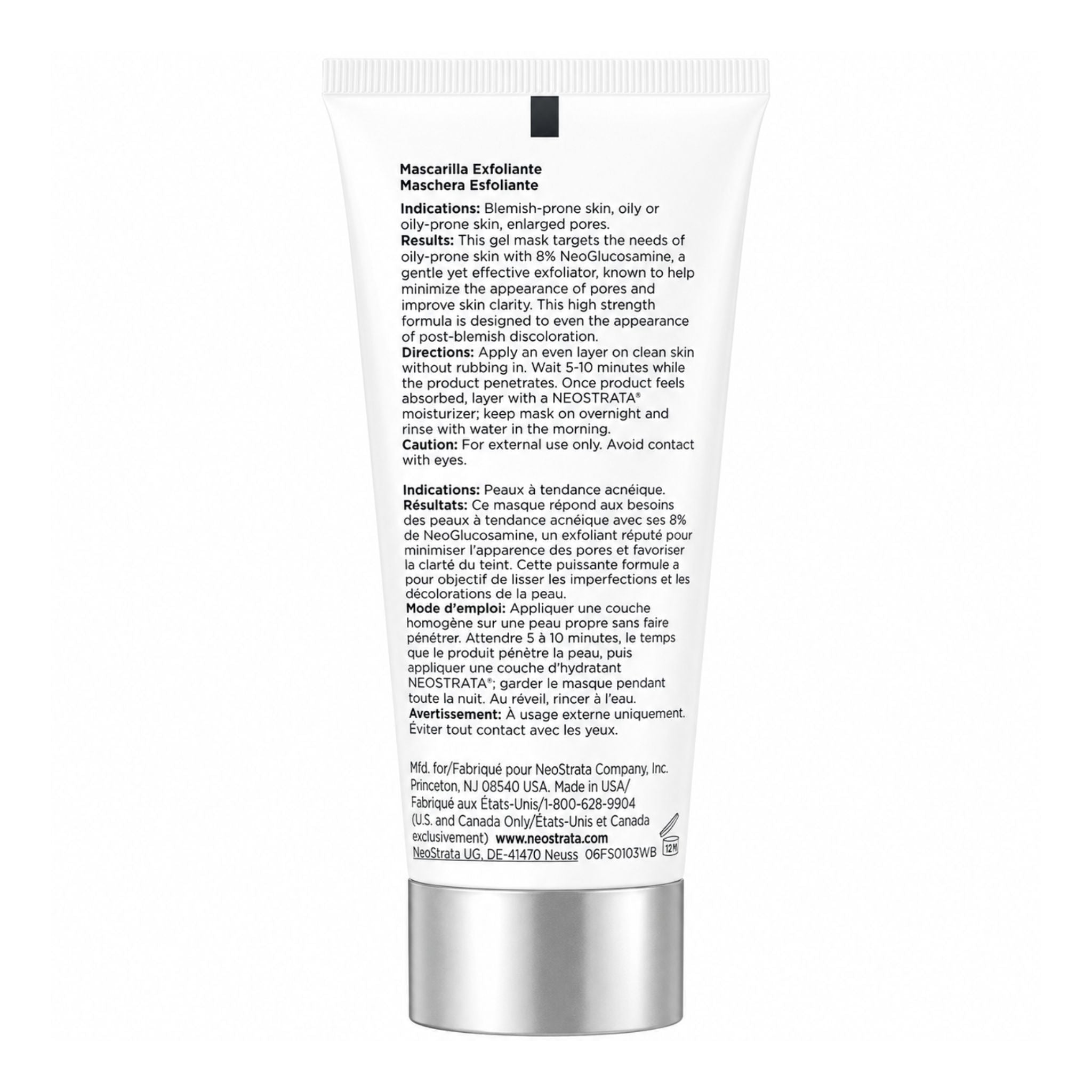 Skincare product tube with label on a white background