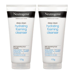 Two Neutrogena deep clean hydrating foaming cleanser tubes on a white background