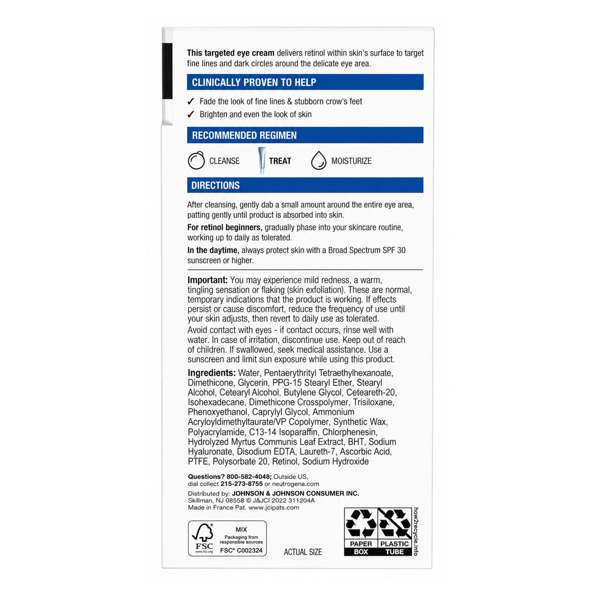 Eye cream packaging with text and icons on a white background