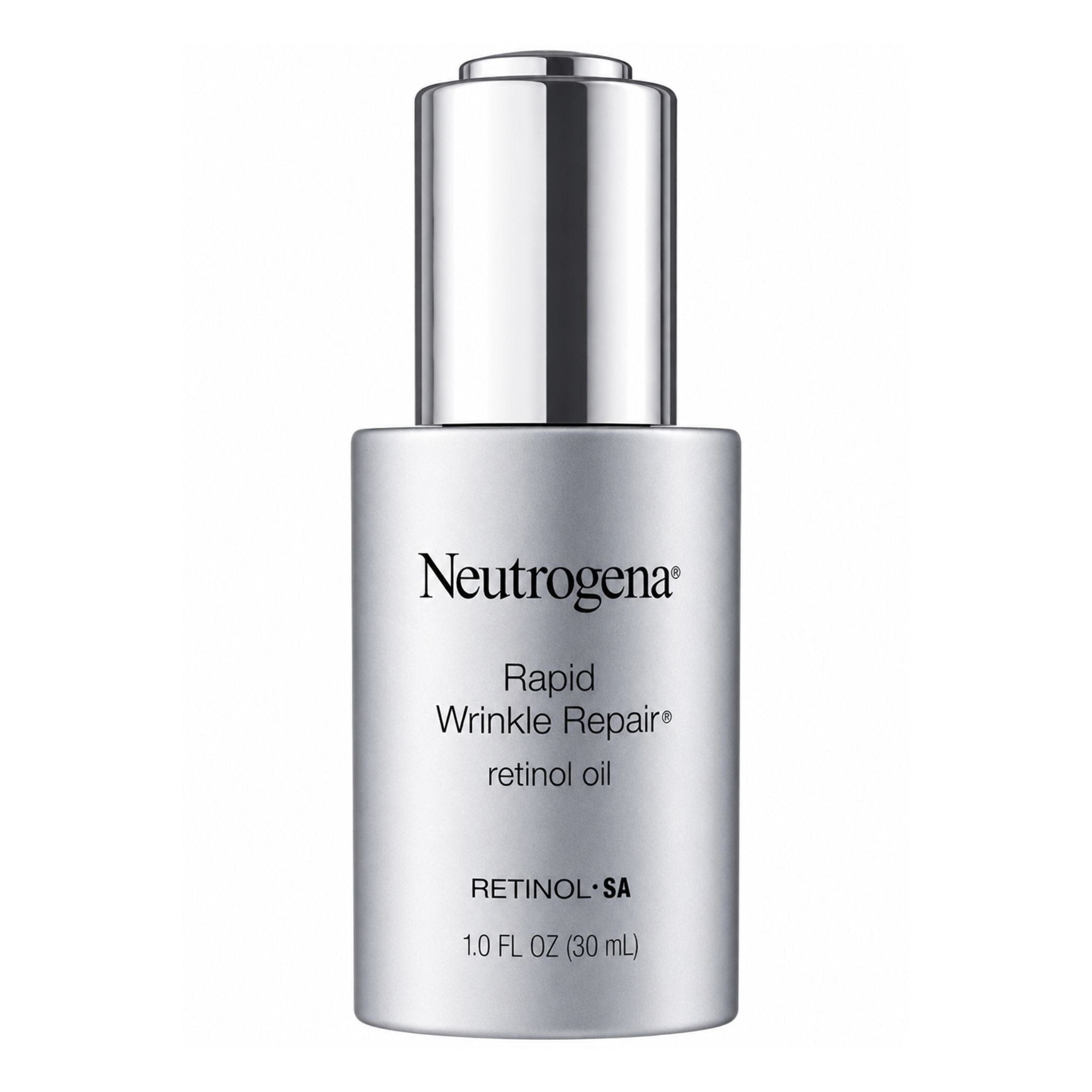 Neutrogena Rapid Wrinkle Repair retinol oil bottle on a white background