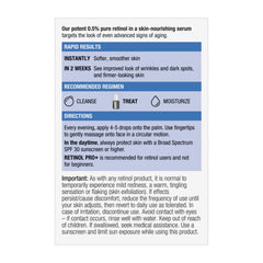 Product label for a skin-nourishing serum with directions and safety information.