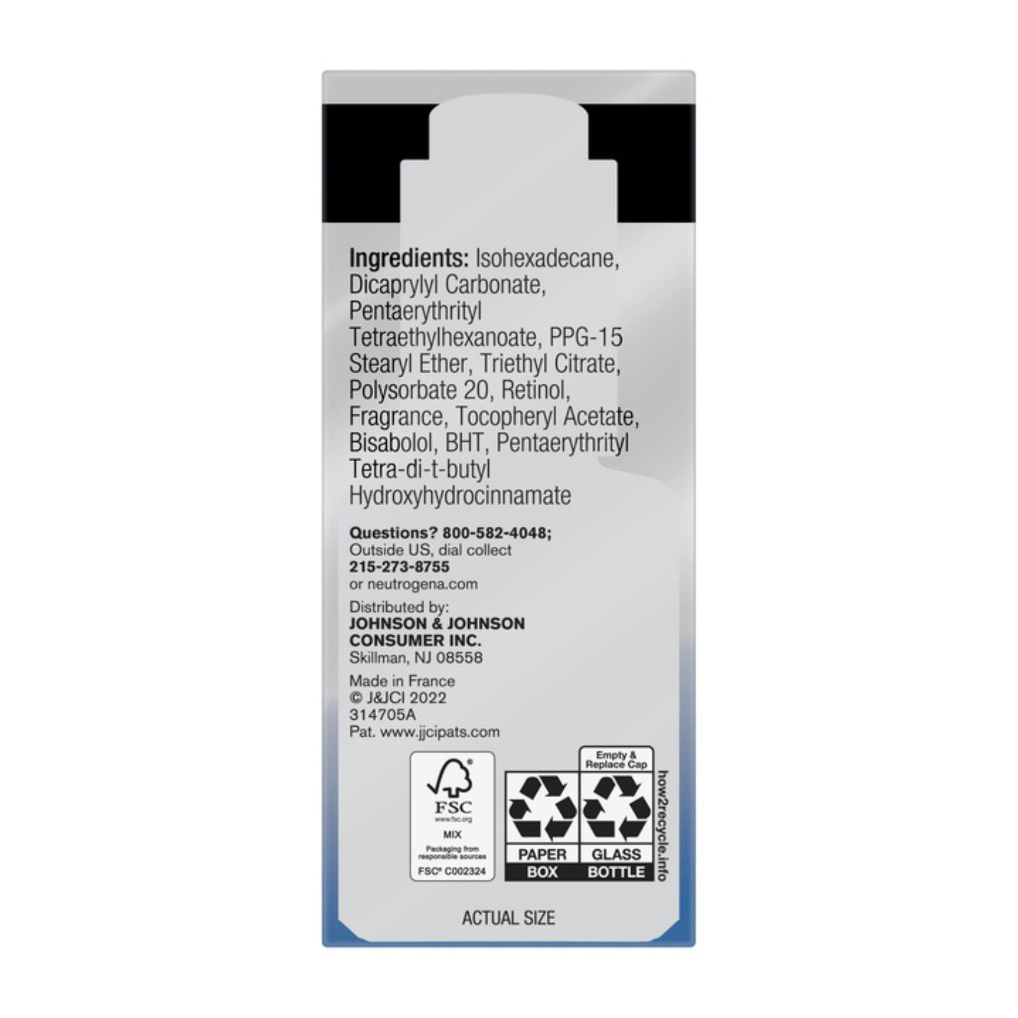 Product label with ingredients list and recycling information on a white background