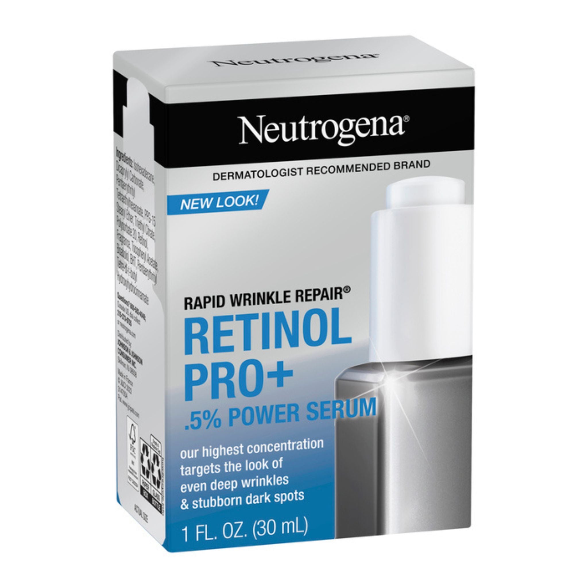 Neutrogena Rapid Wrinkle Repair Retinol Pro+ serum packaging on a white background