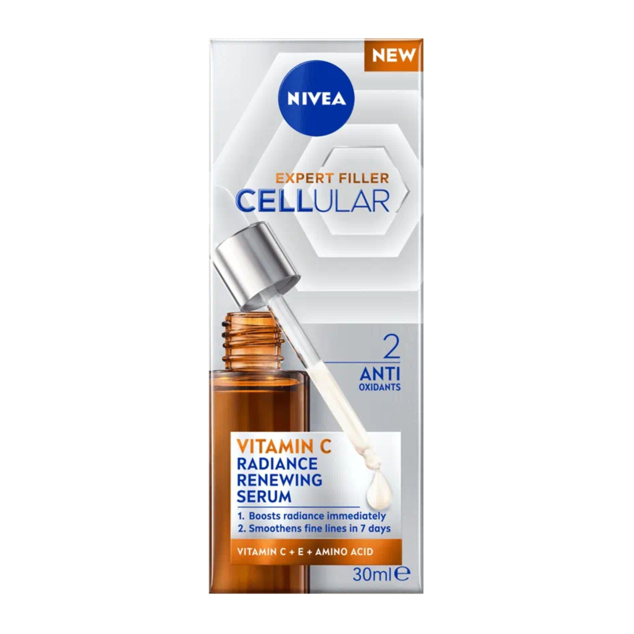 Nivea Vitamin C Radiance Renewing Serum packaging on a white background
