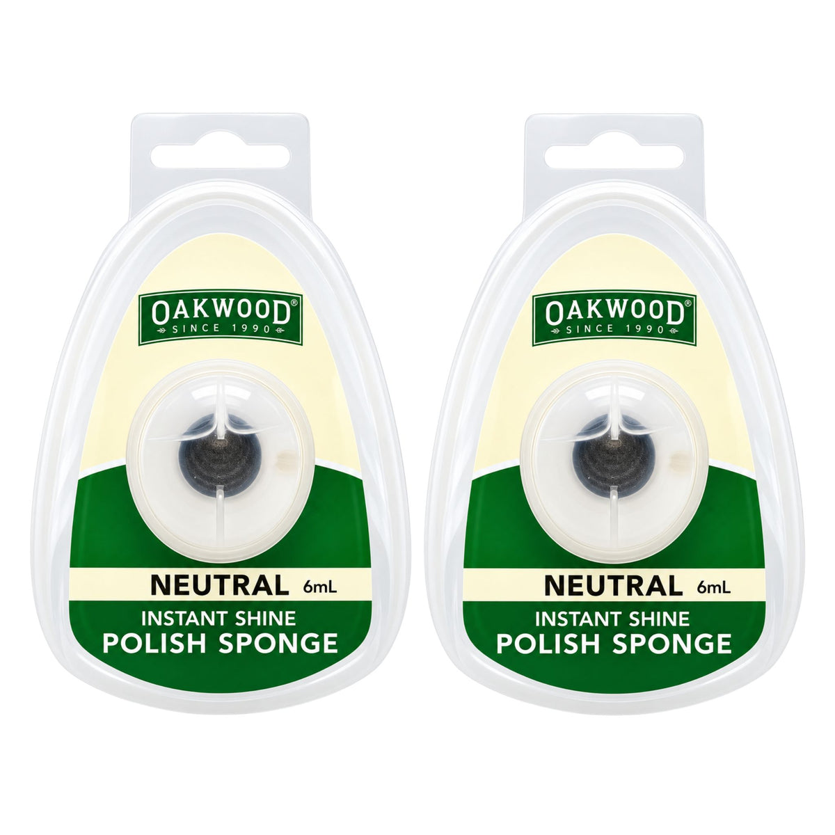 Two packs of Oakwood Instant Shine Polish Sponge Neutral 6mL side by side