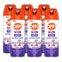 Multiple bottles of OFF! Kids DEET-Free insect repellent on a white background