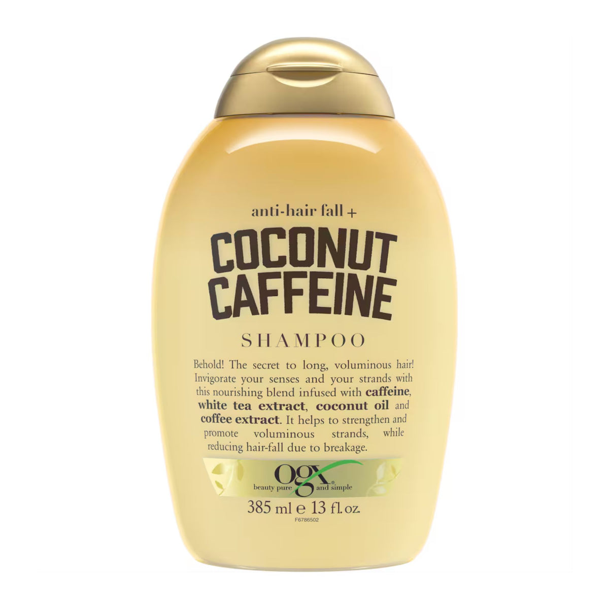 Shampoo bottle labeled 'Coconut Caffeine' on a white background