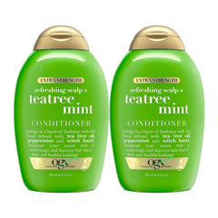 Two bottles of OGX Refreshing Scalp + Tea Tree Mint Conditioner on a white background