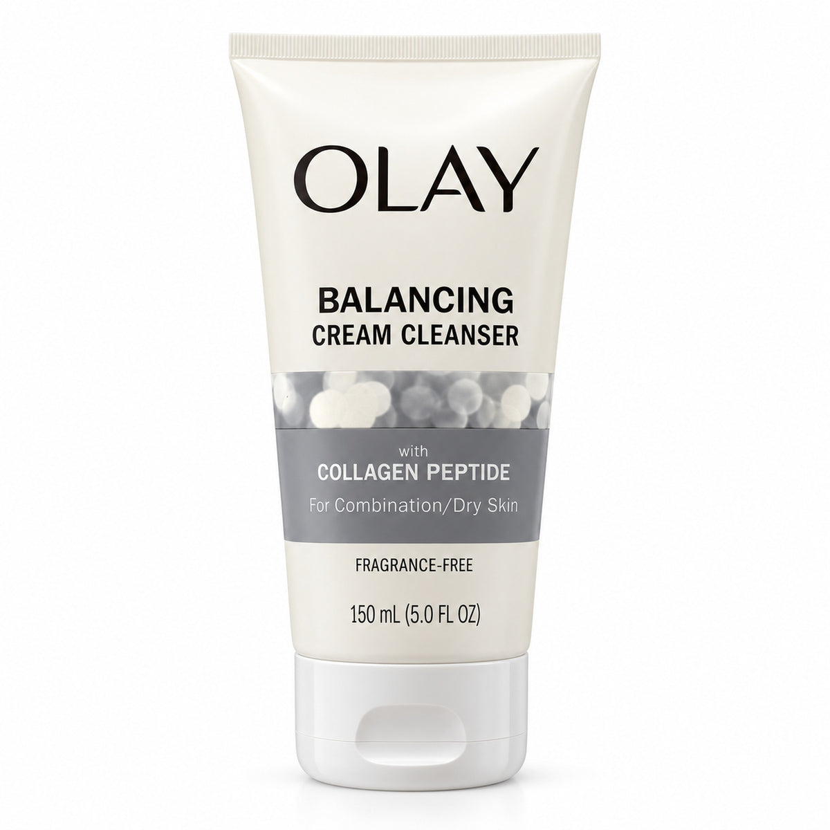 Front view of a 150mL tube of Olay Balancing Cream Cleanser with Collagen Peptide   