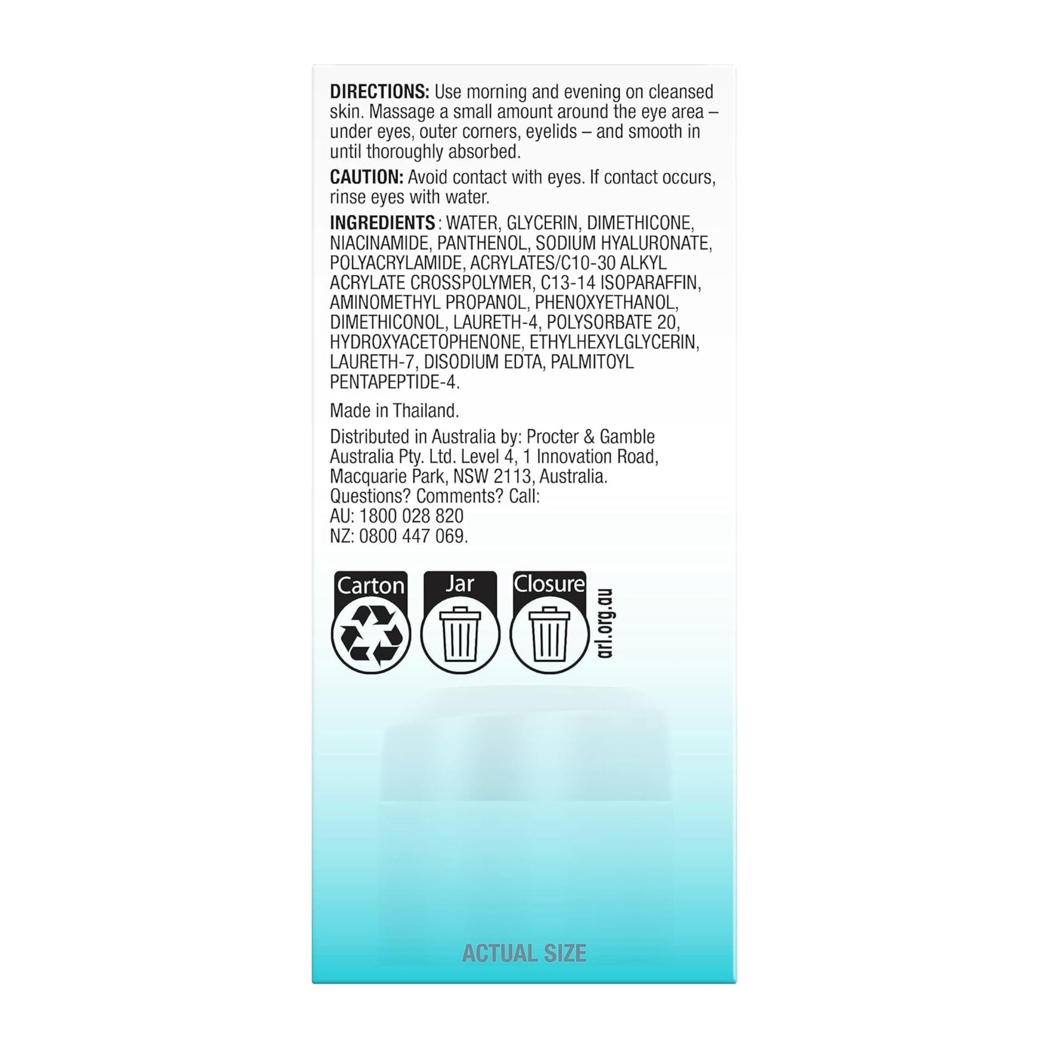 Product label with directions, ingredients, and recycling information on a white background