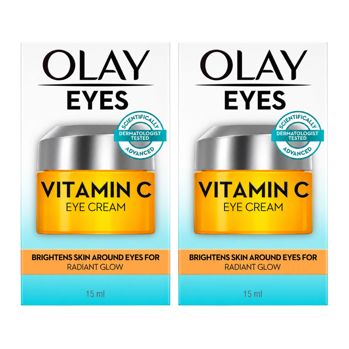 Two Olay Eyes Vitamin C Eye Cream 15 ml boxes shown side by side on a plain white background.