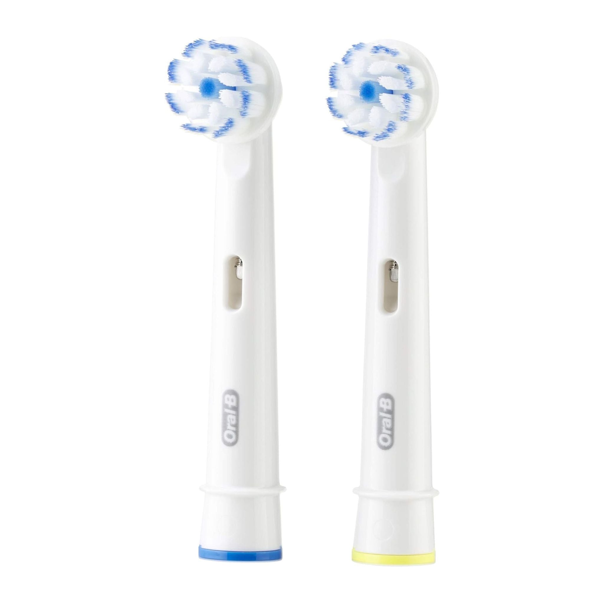 Two Oral-B electric toothbrush heads on a white background