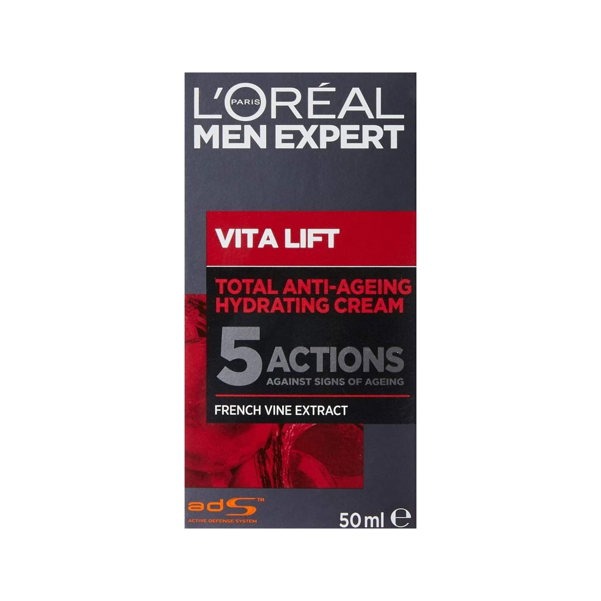Side angle of L'Oréal Men Expert Vita Lift 5 Moisturiser packaging