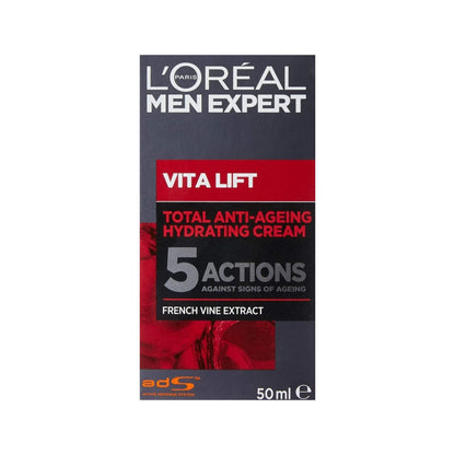 Side angle of L'Oréal Men Expert Vita Lift 5 Moisturiser packaging