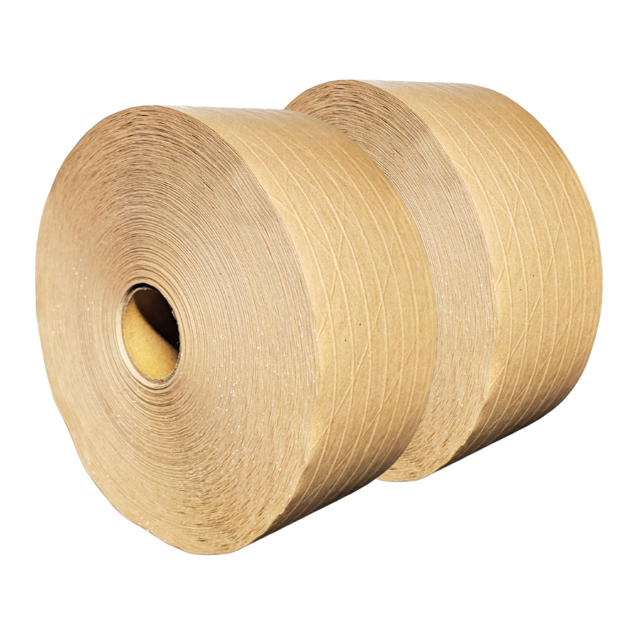 Two rolls of Pacsy reinforced water-activated kraft gummed paper tape 70mm x 150m 40gsm for eco-friendly packaging and secure carton sealing