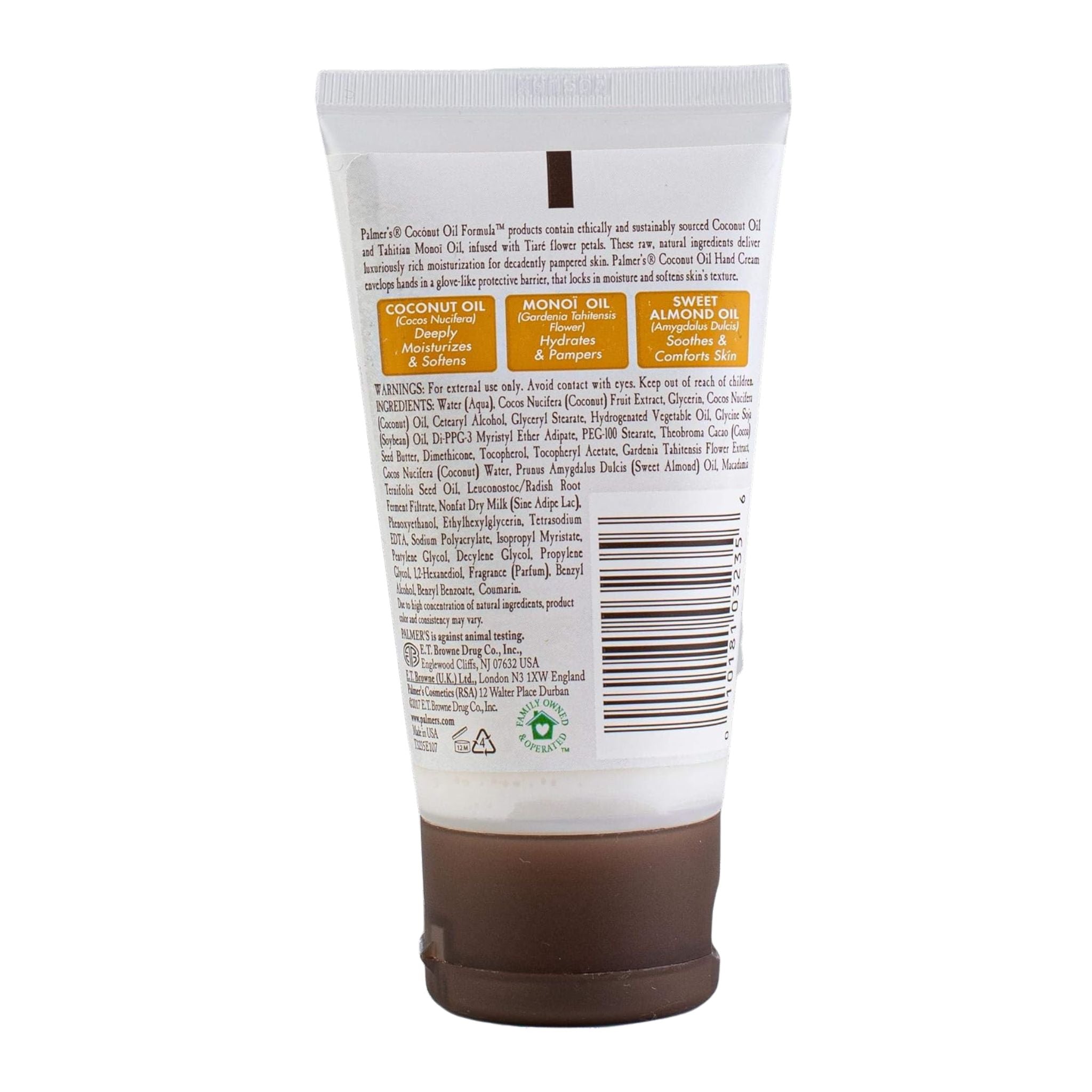 Back view of a cosmetic tube with text and branding on a white background