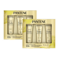 Two packages of Pantene Intense Biotin Miracle Shots hair treatment on a white background