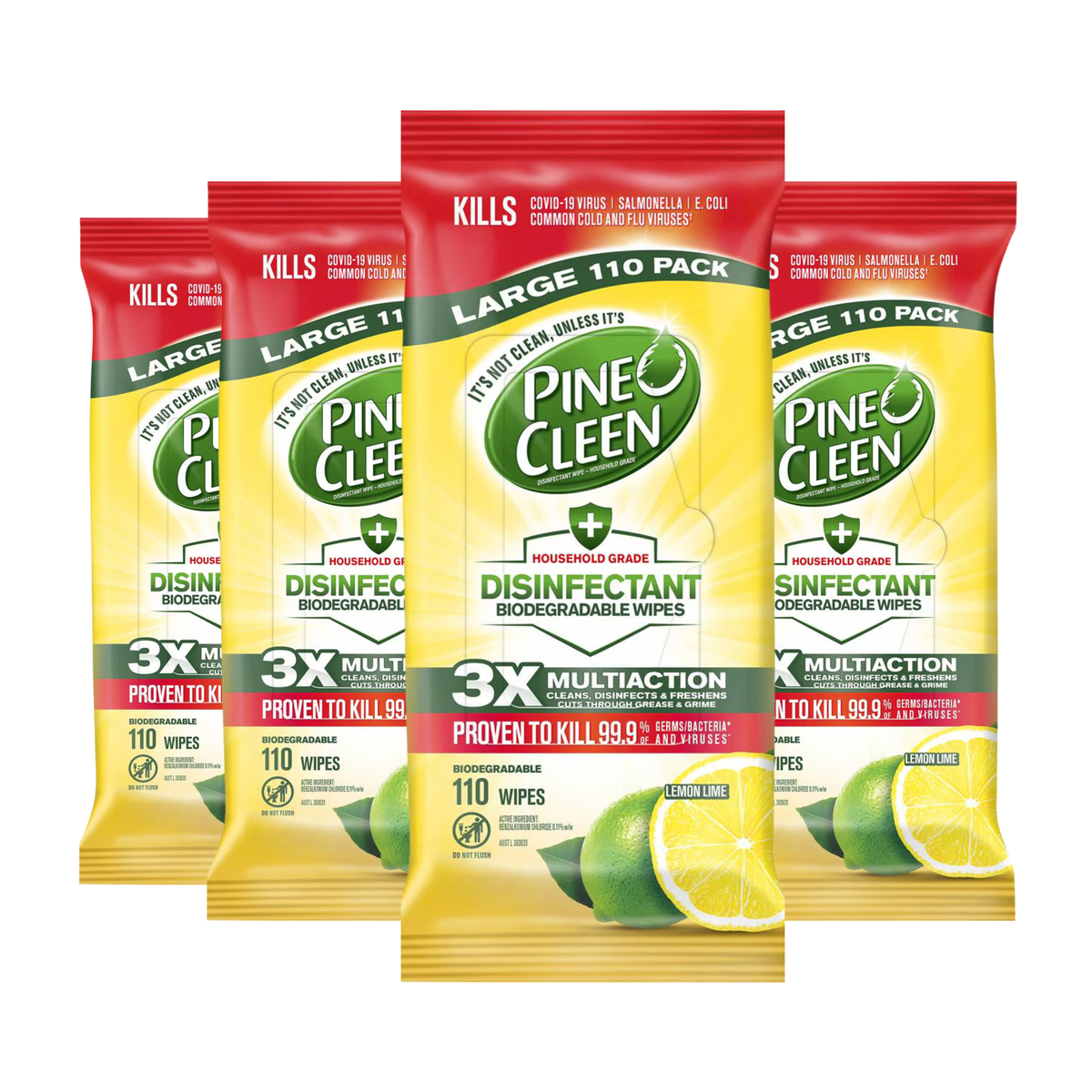 Pine-Cleen disinfectant wipes packaging on a white background