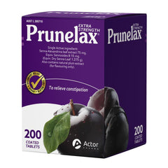 Angled photo of Prunelax Extra Strength 200 Tablets bottle
