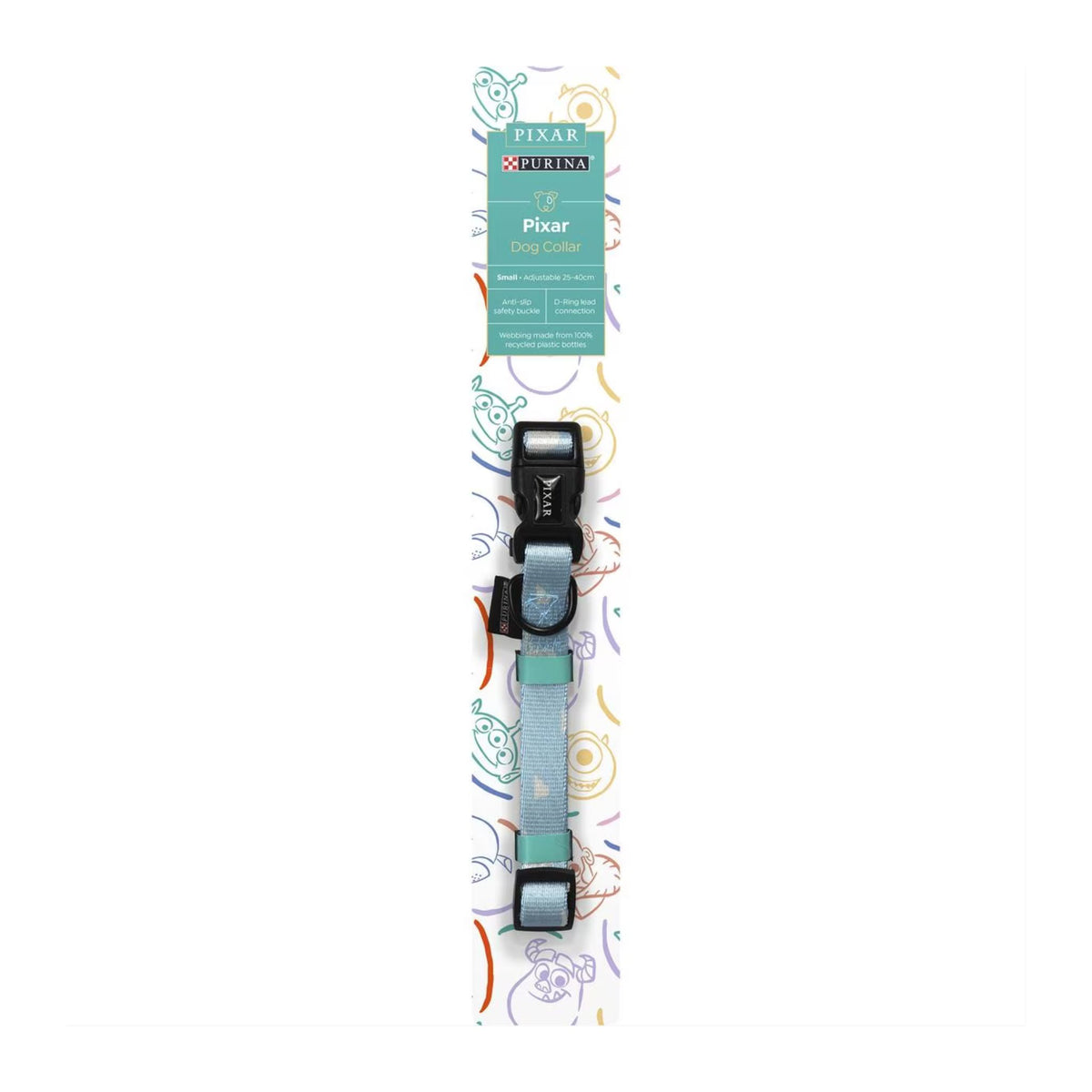 Left profile of Purina Pixar dog collar showing adjustable strap
