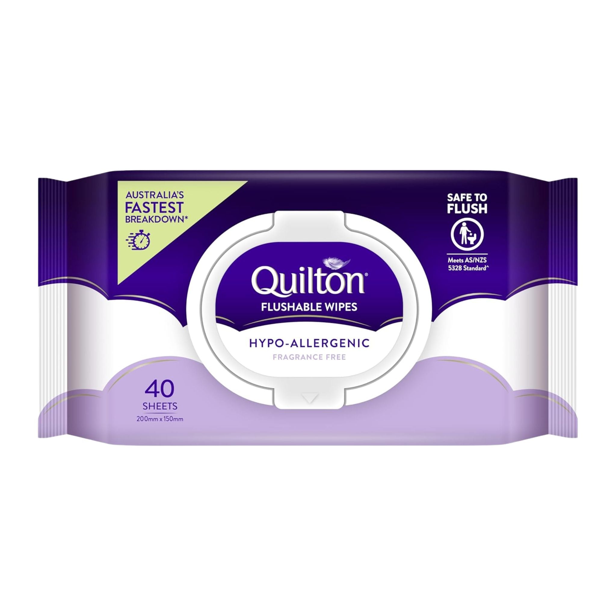 Quilton flushable wipes packaging on a white background
