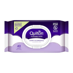 Quilton flushable wipes packaging on a white background