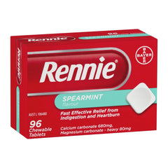Angled view of Rennie Spearmint 96 Chewable Tablets box​