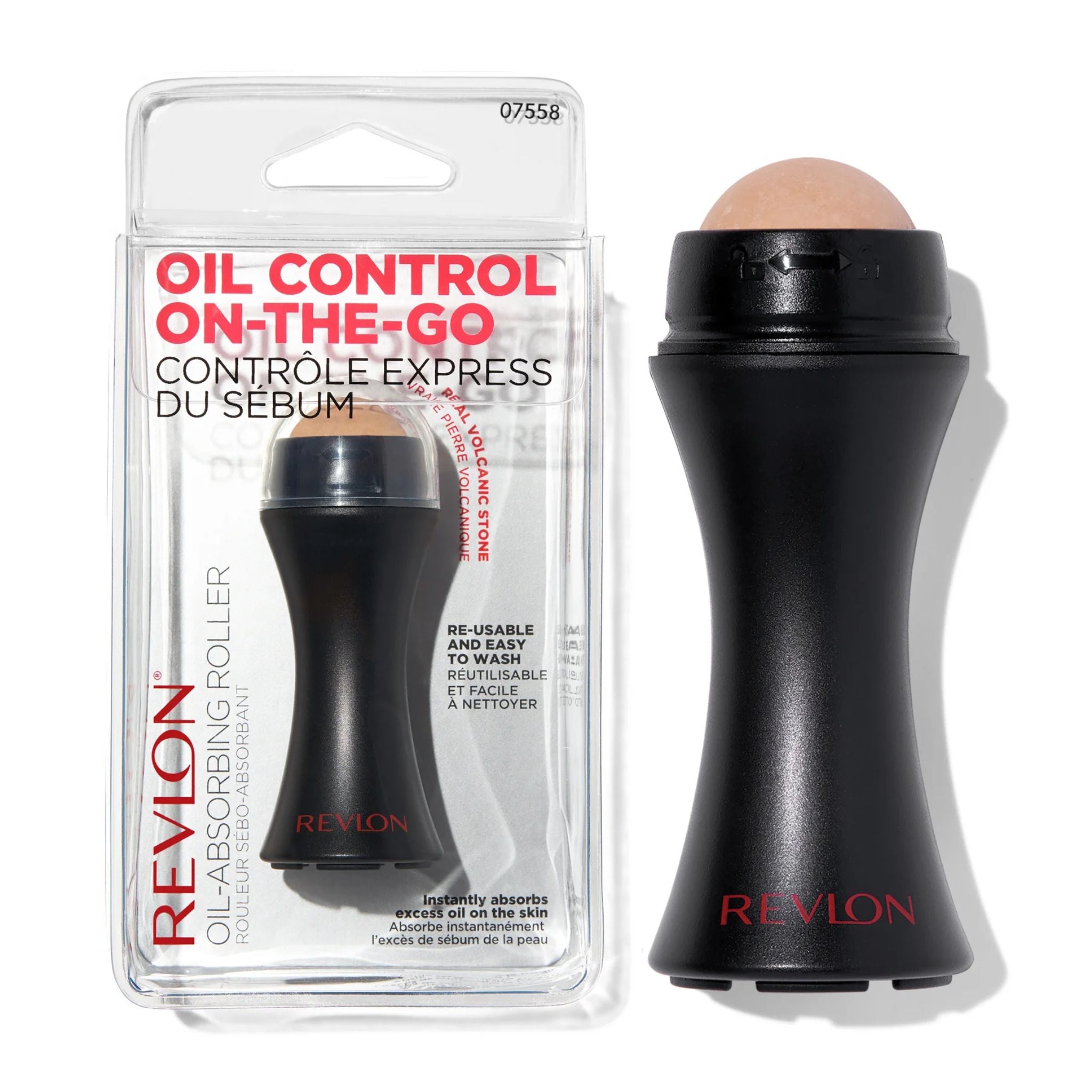 Revlon oil-absorbing roller with packaging on a white background