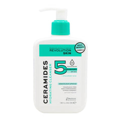 Ceramides hydrating cleanser bottle with teal pump on a white background