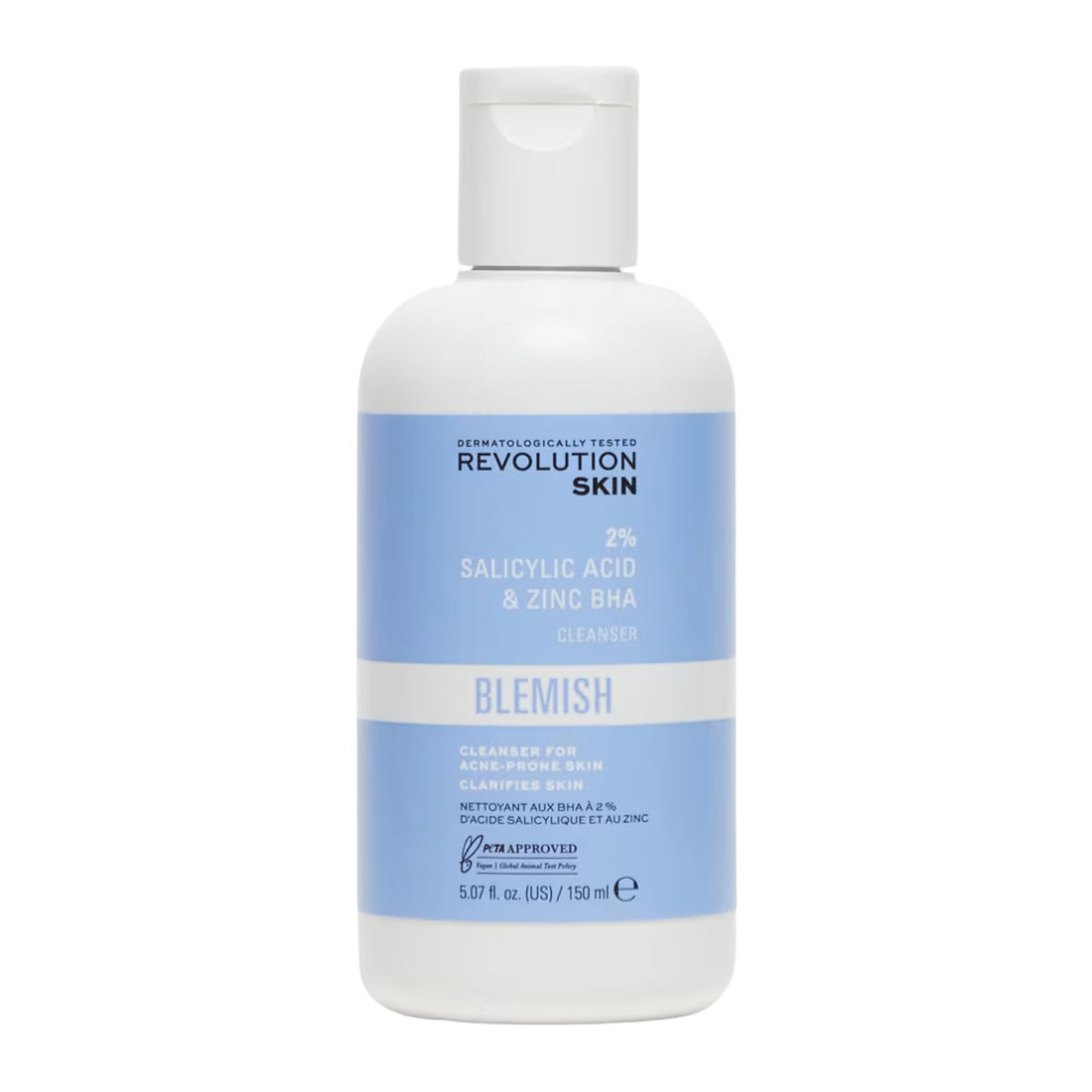Skincare bottle labeled 'Revolution Skin' on a white background