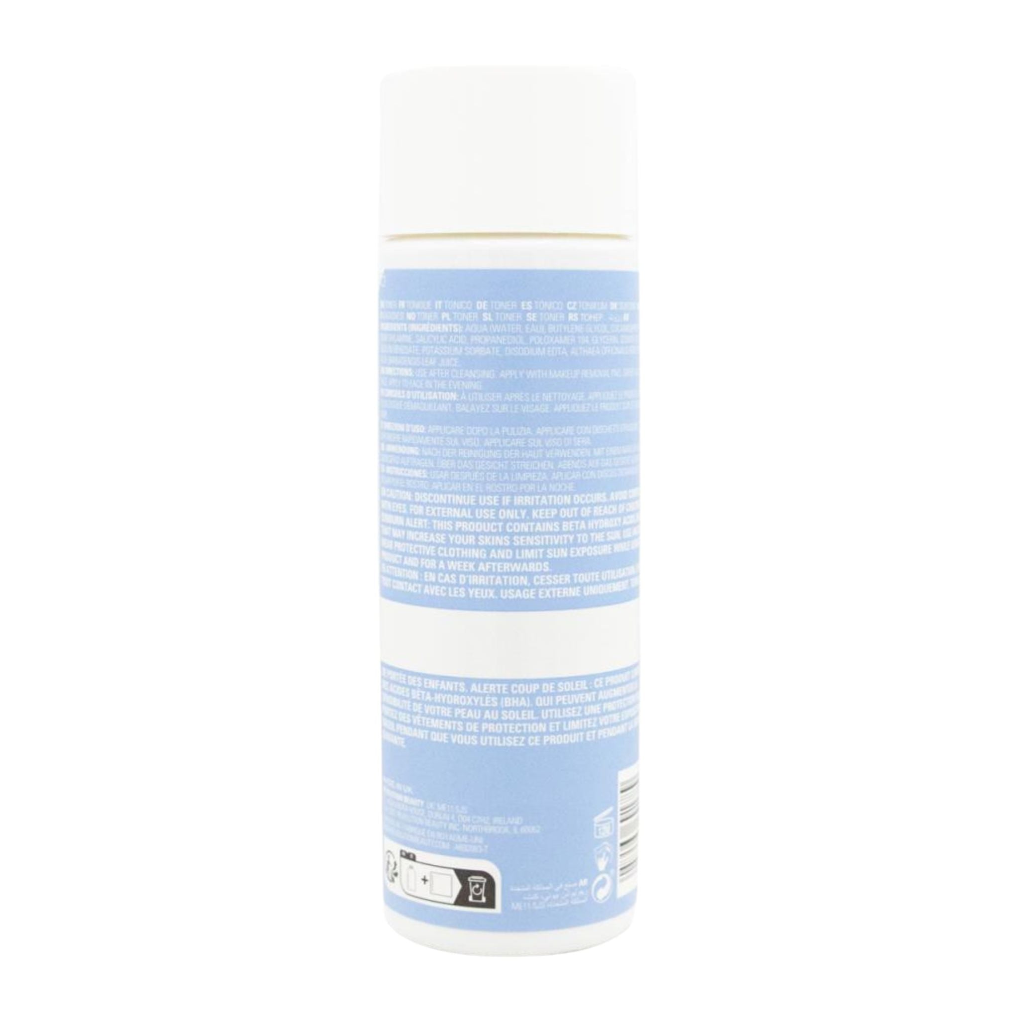 Cylindrical container with a blue label on a white background