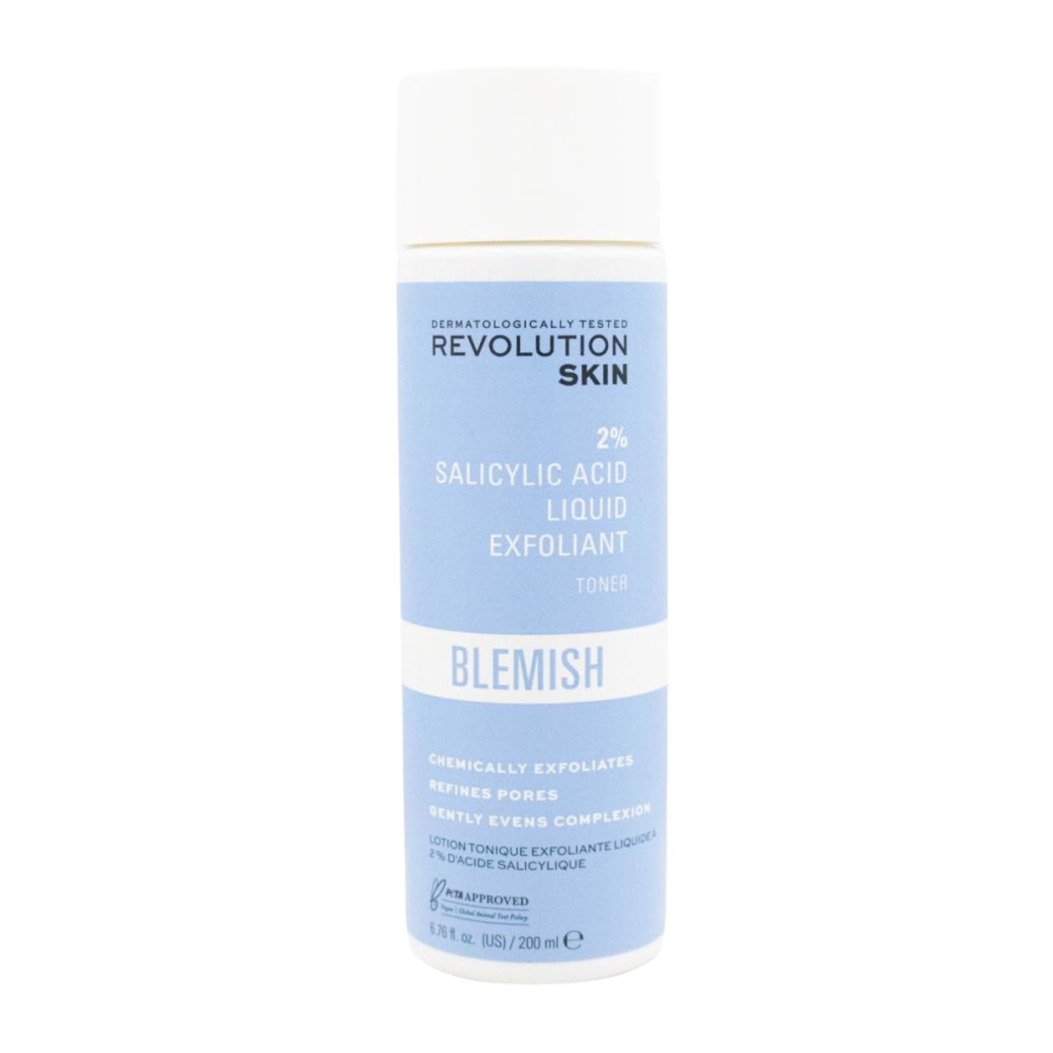 Revolution Skin salicylic acid liquid exfoliant bottle on a white background