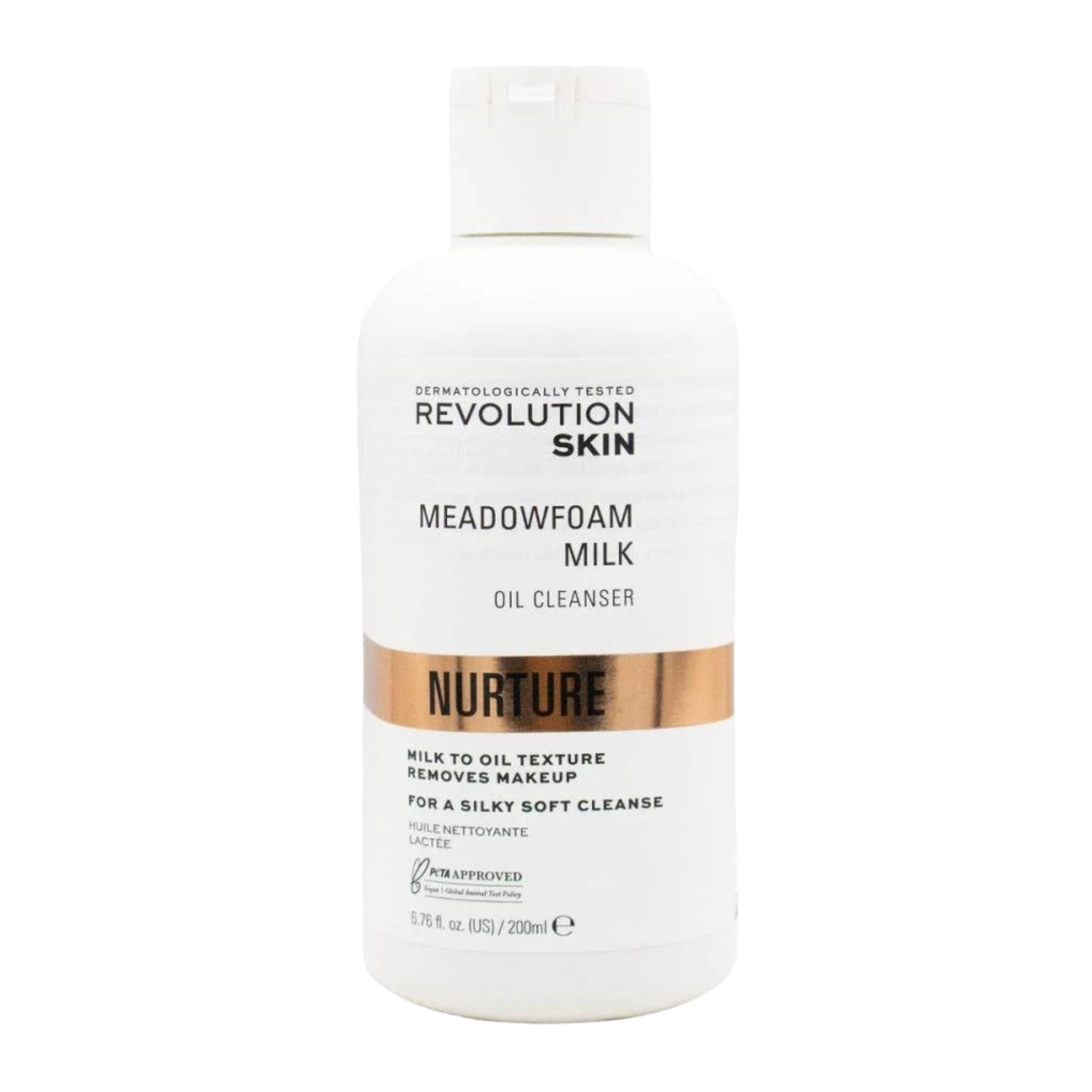Revolution Skin Meadowfoam Milk Oil Cleanser bottle on a white background